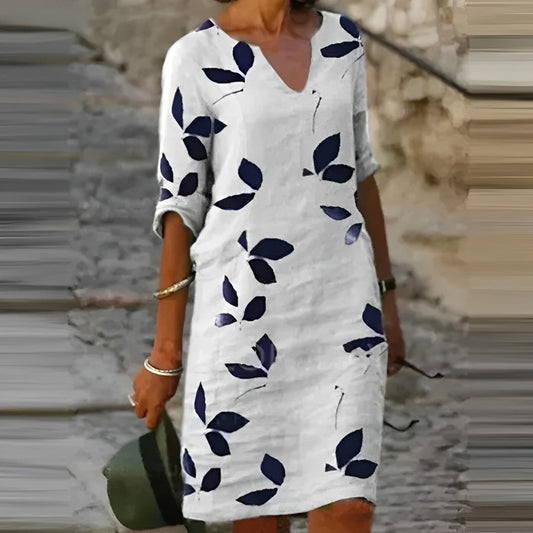 Mavis | Vintage Kleid Mit Kurzen Ärmeln Und V Ausschnitt