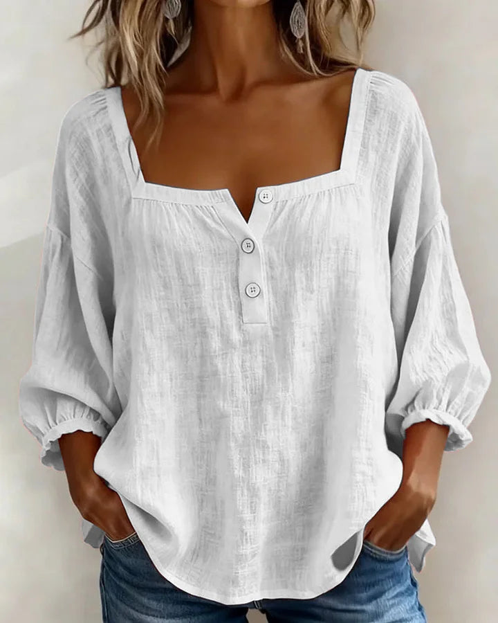 Leontien | Baumwollbluse Mit Quadratischem Ausschnitt Und Langen Ärmeln