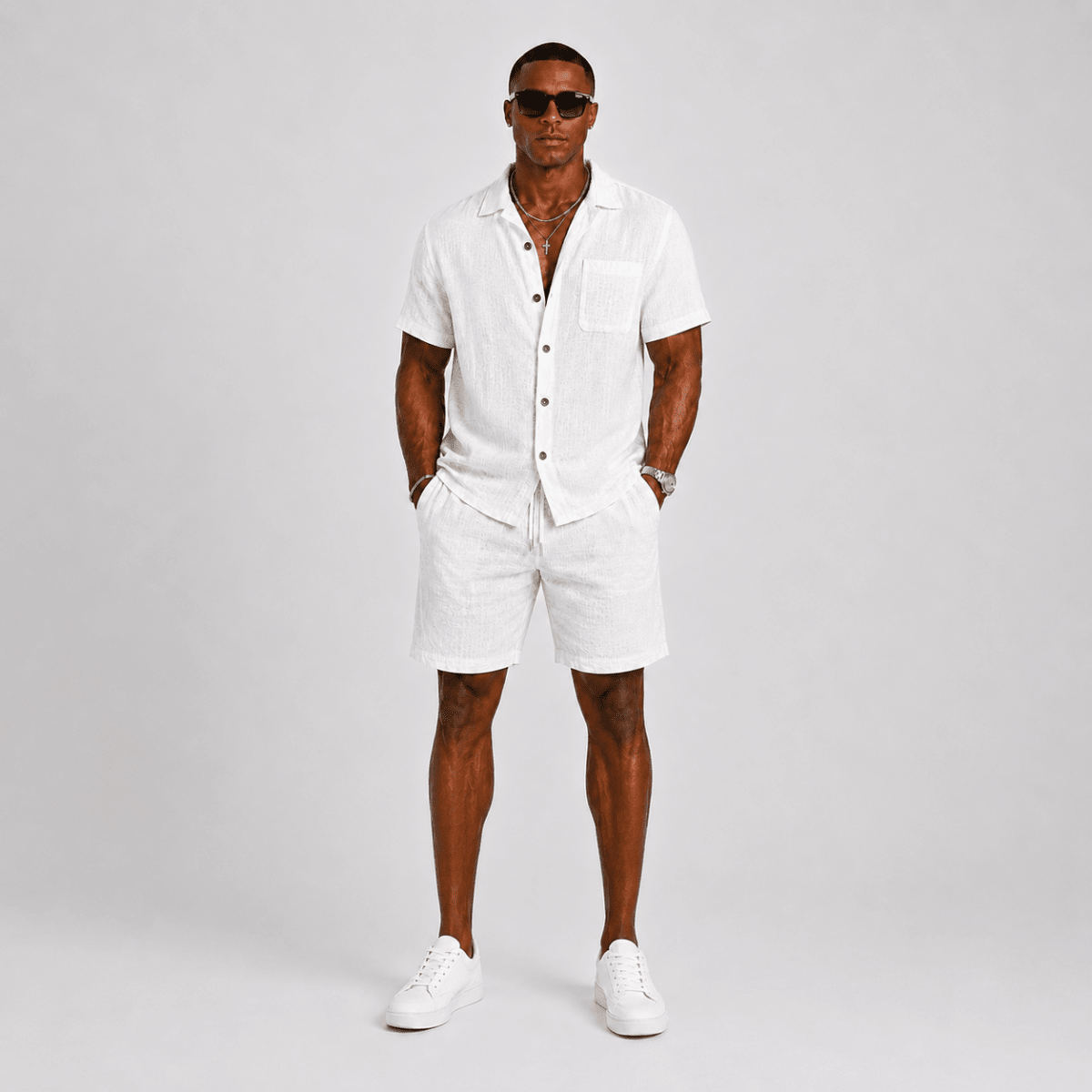 Elegantes Herren Sommer Set Mit Kurzarm Hemd - Cecile LavelleWeiß