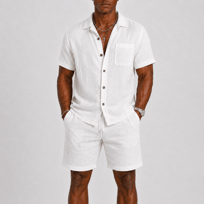 Elegantes Herren Sommer Set Mit Kurzarm Hemd - Cecile LavelleWeiß