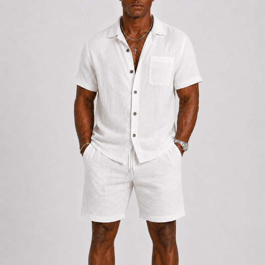 Elegantes Herren Sommer Set Mit Kurzarm Hemd - Cecile LavelleWeiß