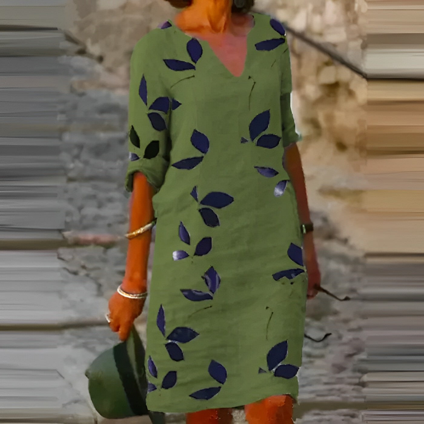 Mavis | Vintage Kleid Mit Kurzen Ärmeln Und V Ausschnitt