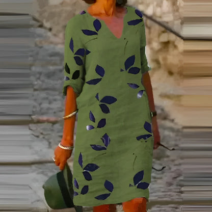 Mavis | Vintage Kleid Mit Kurzen Ärmeln Und V Ausschnitt
