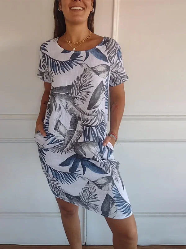 Brigitte | Gemustertes Kleid Mit Rundhalsausschnitt