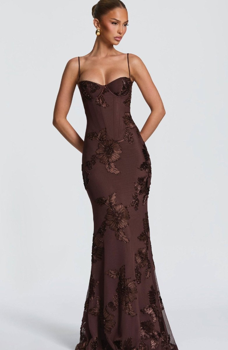 Figurbetontes Maxi Kleid mit Spitze - Cecile LavelleBordeaux