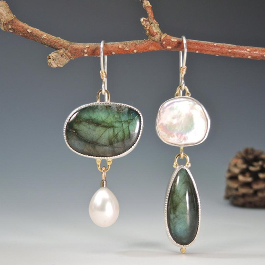 Vintage-Ohrringe aus Naturstein in Sterlingsilber