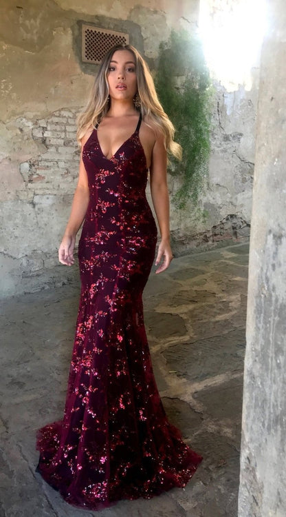 Nora | Bodenlanges Abendkleid Mit Paillettenstickerei