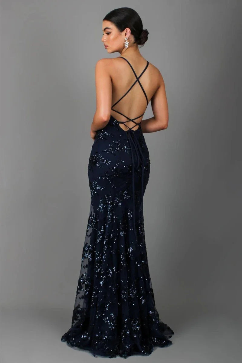 Nora | Bodenlanges Abendkleid Mit Paillettenstickerei