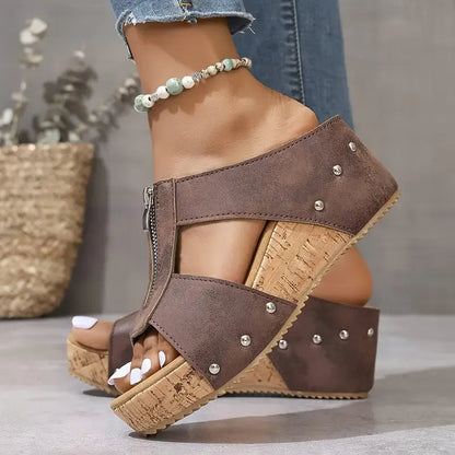 Elfia | Bequeme Keilabsatzsandalen Mit Reißverschluss