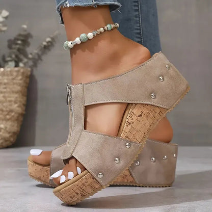 Elfia | Bequeme Keilabsatzsandalen Mit Reißverschluss