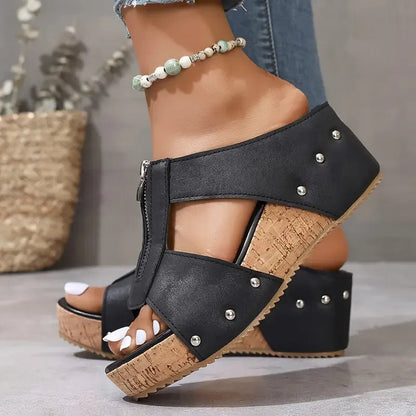 Elfia | Bequeme Keilabsatzsandalen Mit Reißverschluss