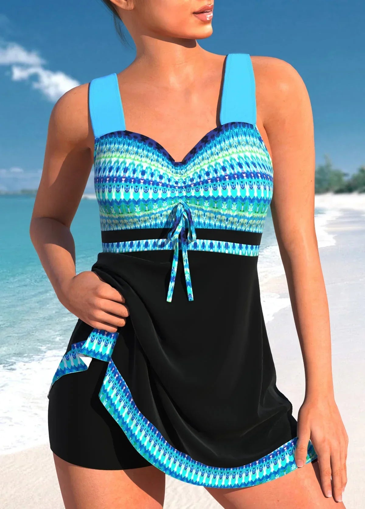 Seluna | Eleganter Marine-Patchwork-Tankini